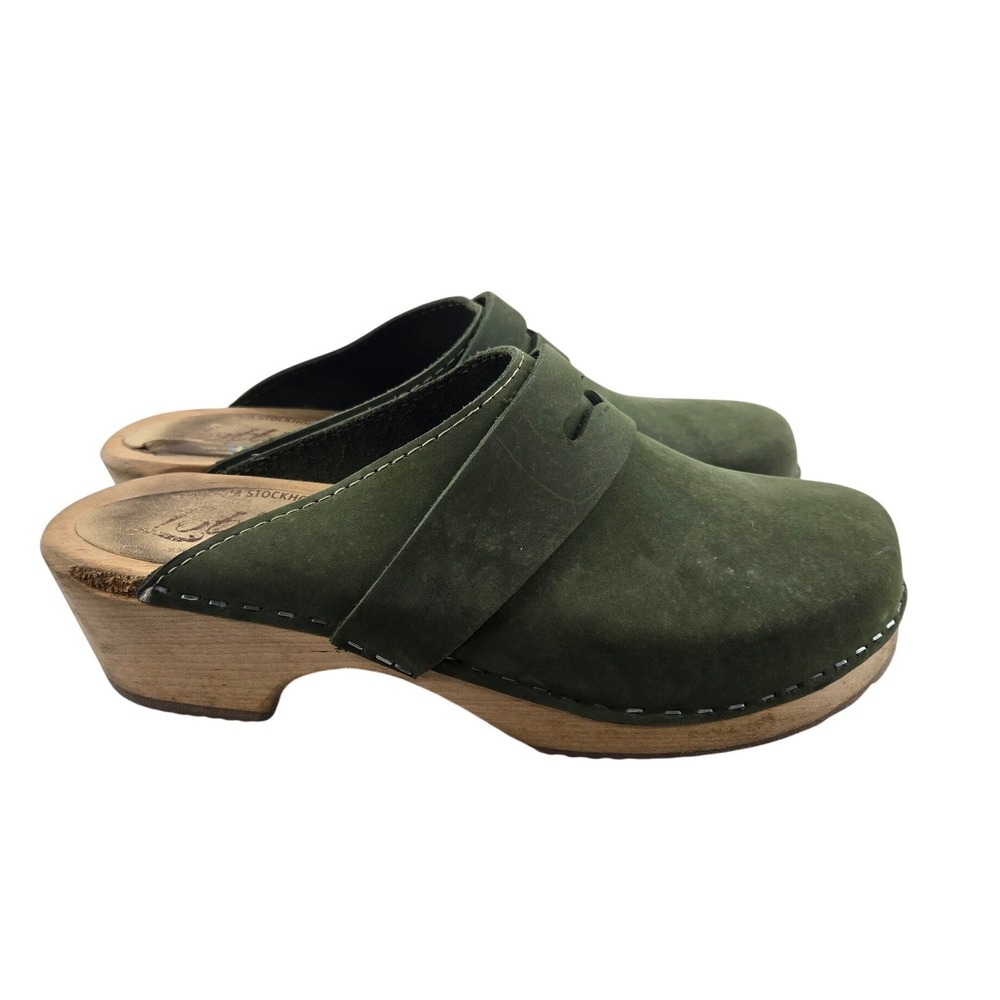 Lotta from Stockholm Forest Green Nubuck‎ Penny Loafer Clogs Sweden 39 US 8.5